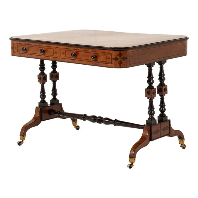 19th Century English Regency Amboyna Library Table