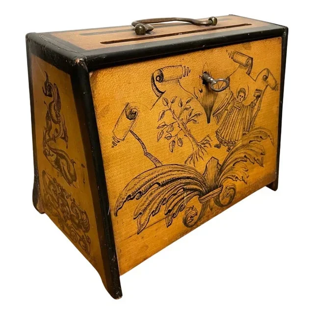 19th Century English Victorian Hand Painted Letter Box, Dated 1890