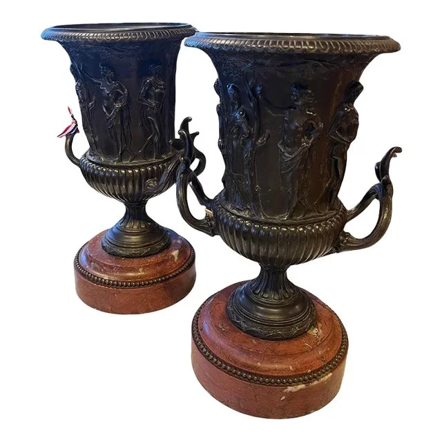 19th Century French Bronze Urns- a Pair