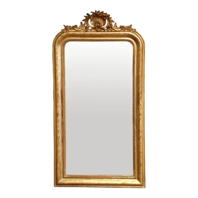 19th Century French Louis Philippe Carved Giltwood Wall Mirror With Shell Crest
