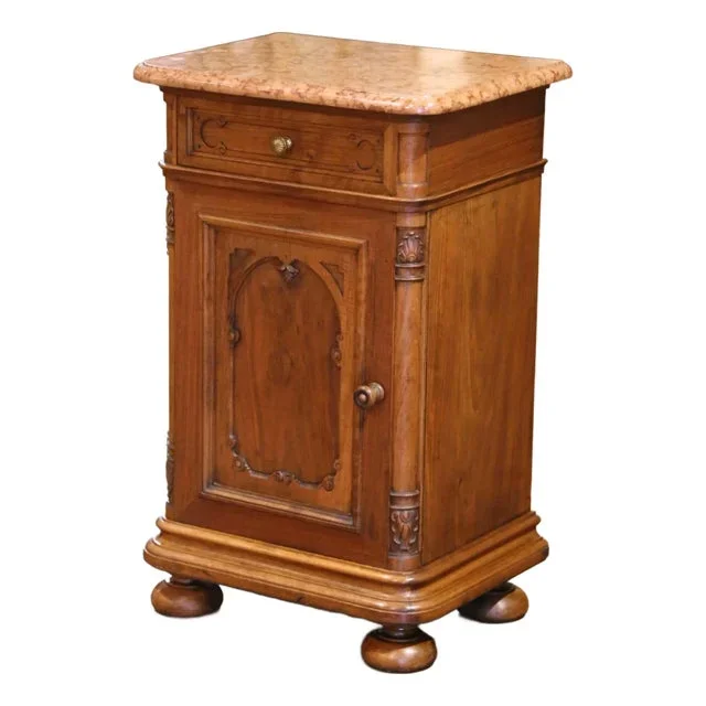 19th Century French Louis Philippe Walnut Nightstand With Marble Top