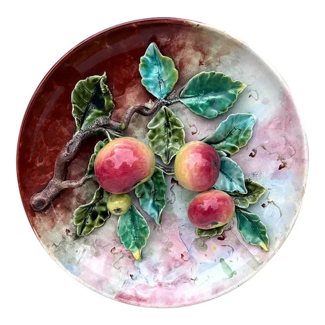 19th Century French Majolica Apples Fives Lille Platter