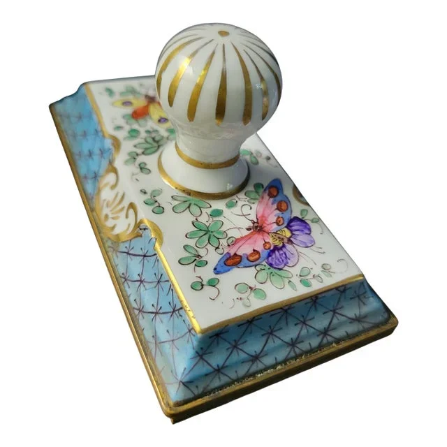 19th Century French Porcelain Ink Blotter With Hand Painted Flowers