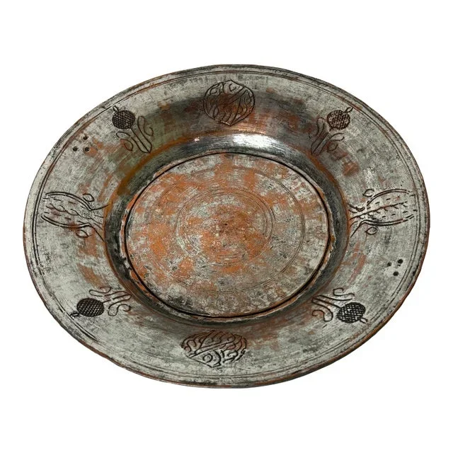 19th Century Incised Tinned Copper Ottoman Platter