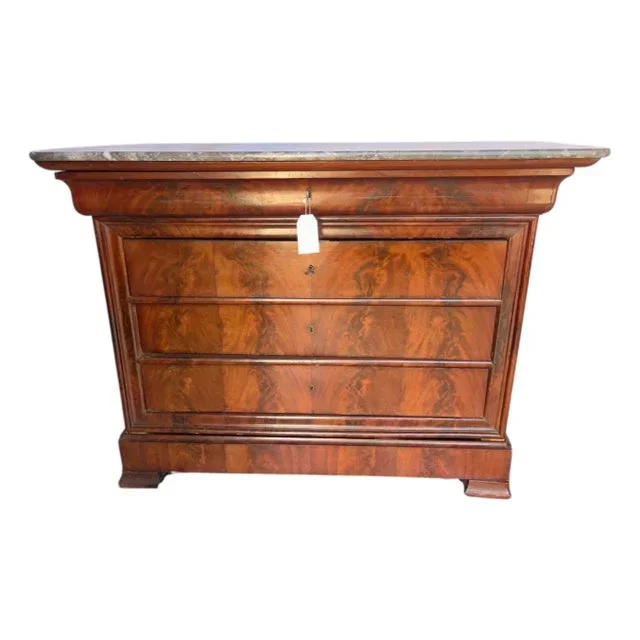19th Century Louis Philippe Mahogany Commode With Grey Marble Top