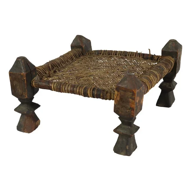 19th Century Low Cedar Stool, Nuristan, 1890s