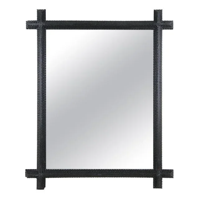19th Century Rustic Black Tramp Art Mirror, Austria, 1890
