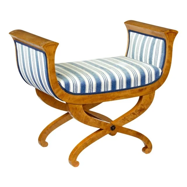 19th Century Swedish Birch Empire Revival Stool, 1890s