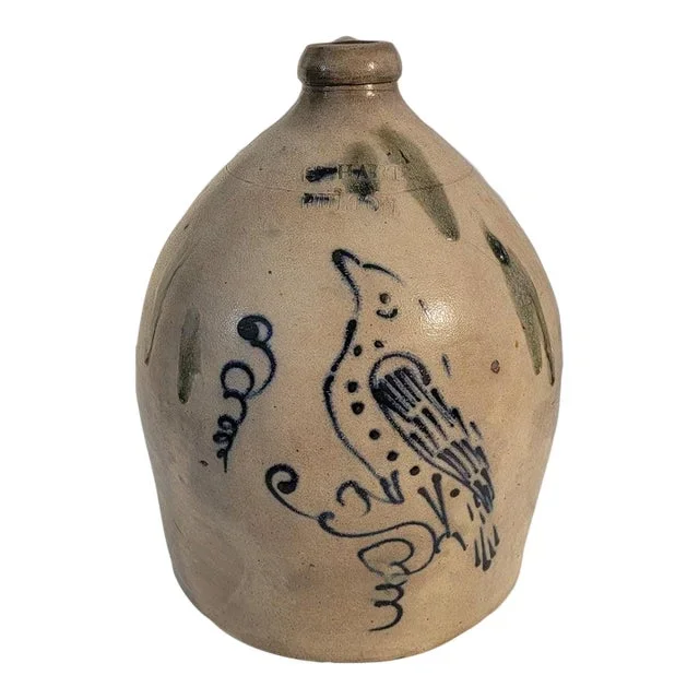 19th Rare Decorated Stoneware Bird Jug