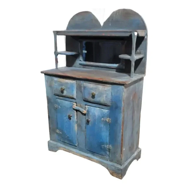 19Thc Original Blue Painted Child’s Cabinet