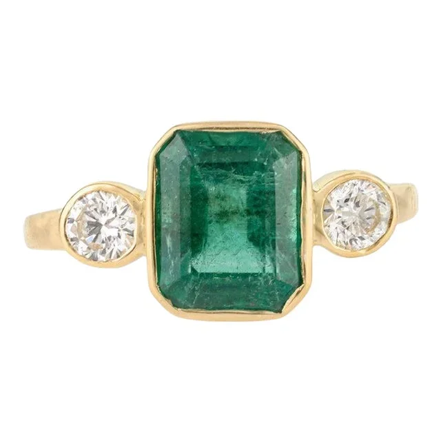 2.41 Ctw Natural Emerald Diamond Three Stone Engagement Ring Size 7 (All Sizes Available)