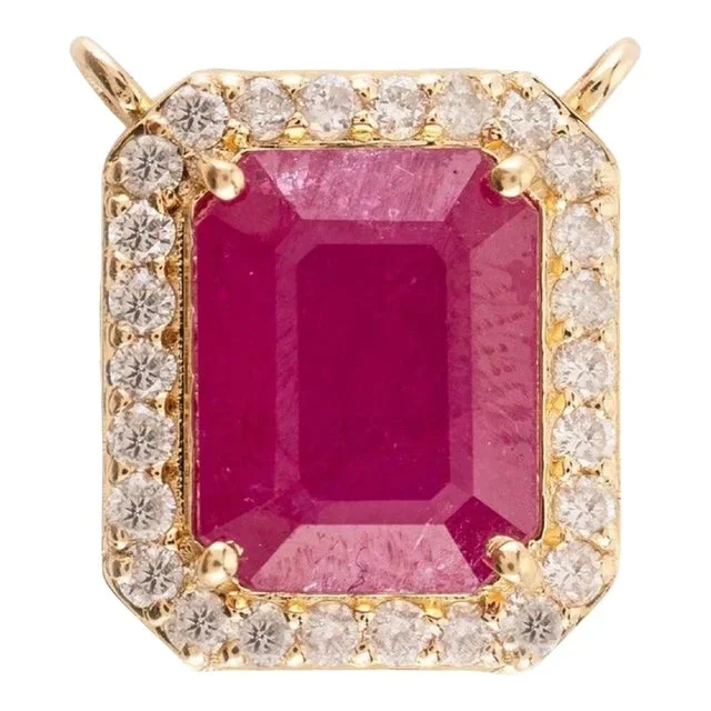 2.96 Ct Octagon Cut Precious Ruby Halo Diamond Pendant in 18k
