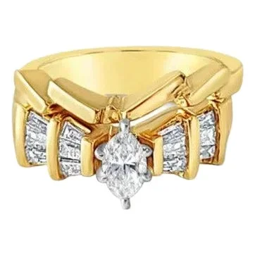 2 Carat Marquise Diamond Bridal Wedding Set Rings, Size 6.5