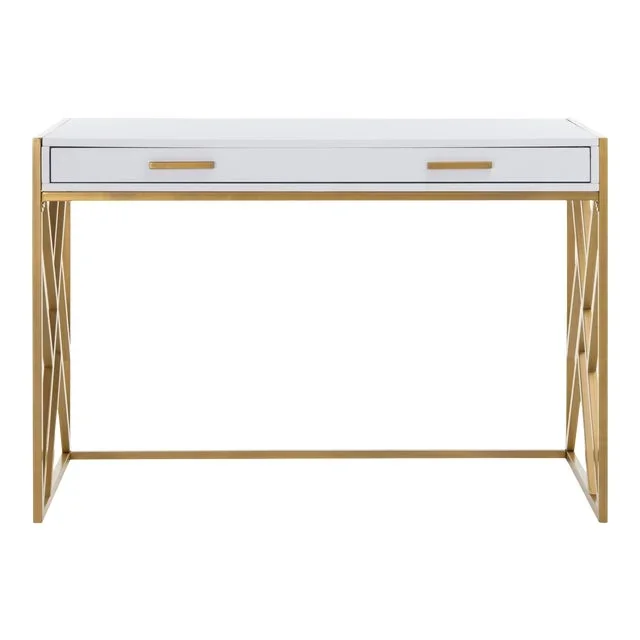 2 Drawer Desk, White & Gold