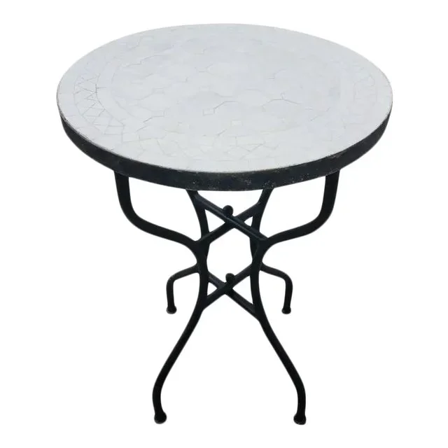 20″ Moroccan White Mosaic Side Table