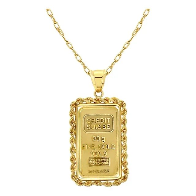 20 Gram Pamp Credit Suisse Gold Bar with Rope Bezel 16″