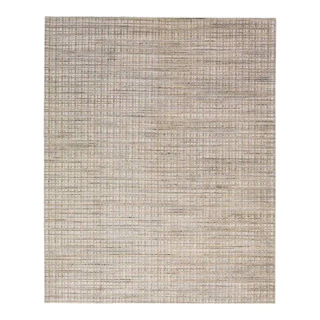 2010s Gray Wool & Silk Modern Handmade Rug With Geometric Design