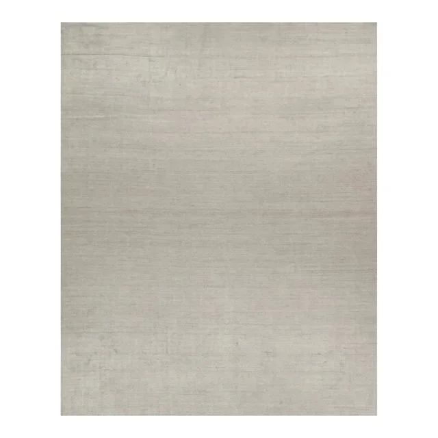 2010s Rug & Kilim’s Plain Modern Rug in Solid Silver-Gray Tone-on-Tone – 12×15