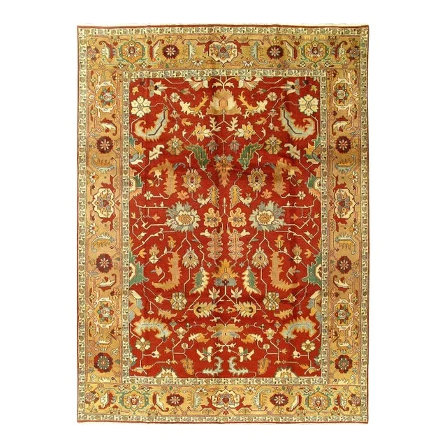 2020s Rust Color Fine Hand Knotted Persian Serapi Design