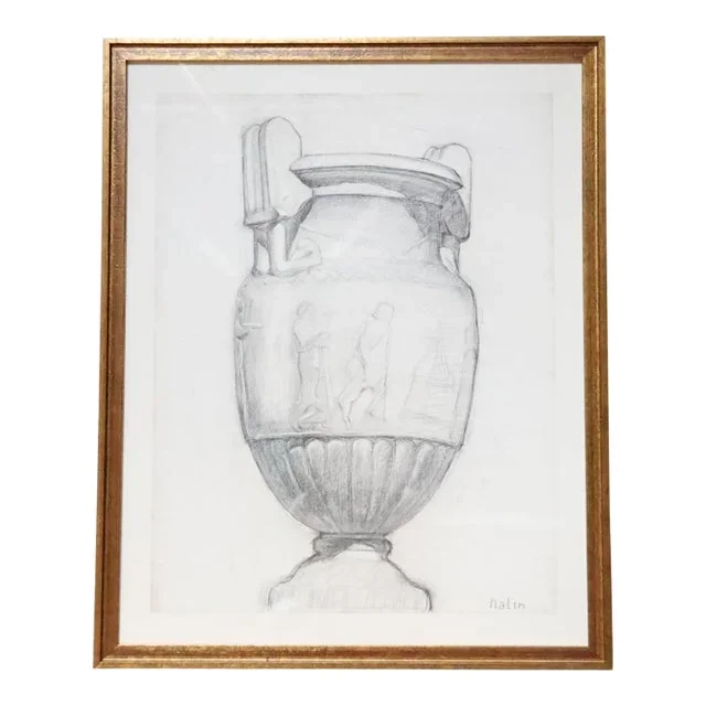 20th Century French Graphite Urn Drawing (B)