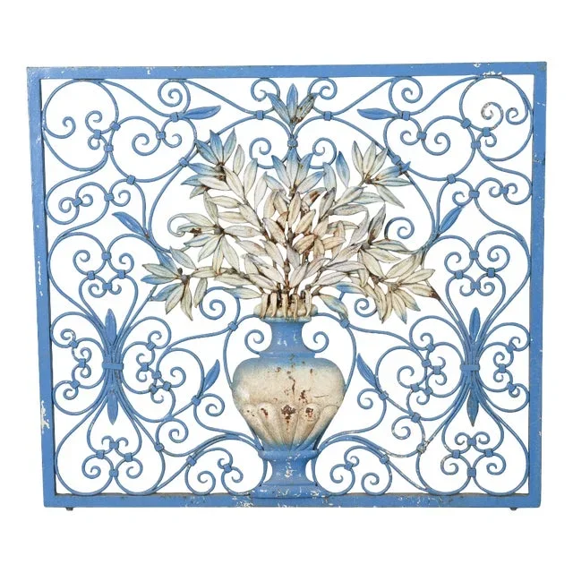 20th Century Light Blue Iron Fireplace Cover or Spark Guard