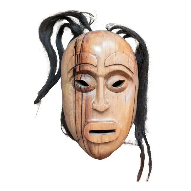 20th Century Native American Indian Northwest Coast or Inuit Eskimo Carved Spalted Maple Mask