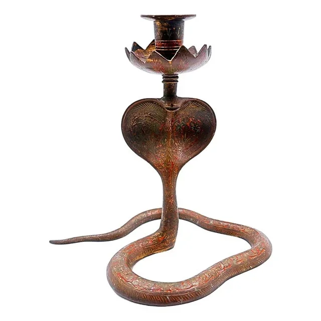 20th Century Persian Brass Cobra Candleholder