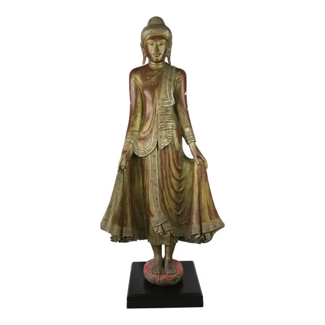 20th Century Thai Burmese Mandalay Style Woodcarving Buddha Statue
