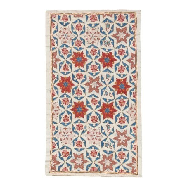 21×34 in 100% Silk Wall Hanging. Embroidered Tablecloth. Boho Wall Decor