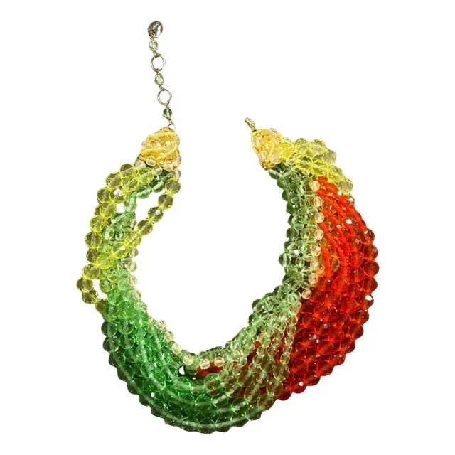 21st Century Coppola E Toppo Green and Orange Twisted Crystal Bead Necklace