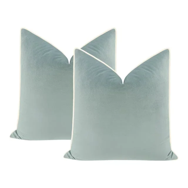 22″ Cerulean Royal Velvet + Cording Pillows – a Pair