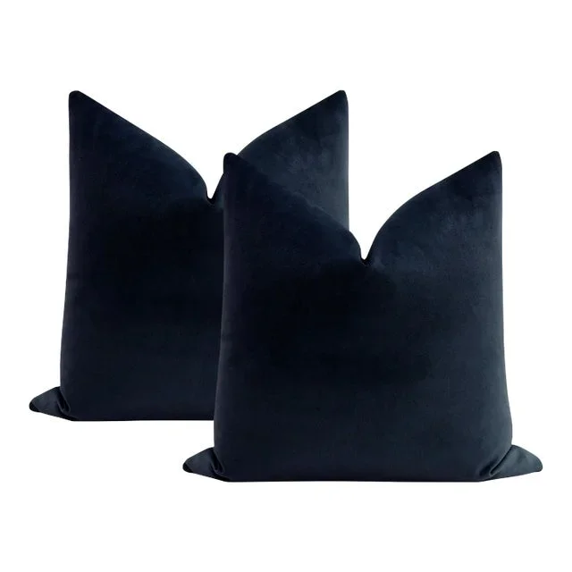 22″ Navy Blue Contemporary Velvet Pillows – a Pair