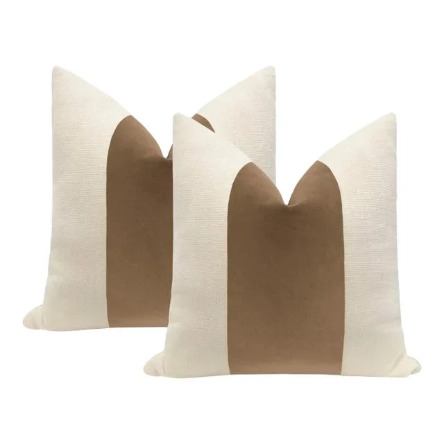 22″ Nutmeg Designer Velvet Panel + Linen Pillows – A Pair