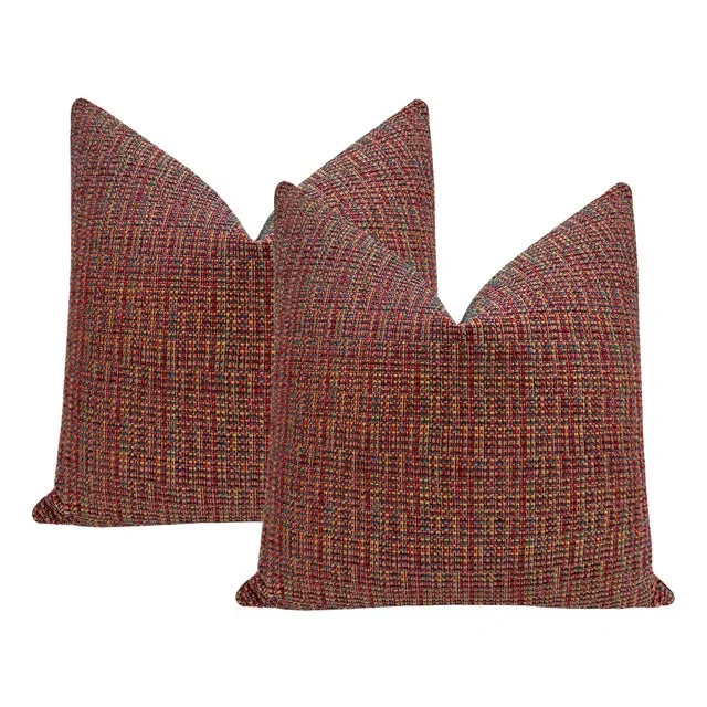 22″ Reds + Blues Hepburn Tweed Pillows – a Pair