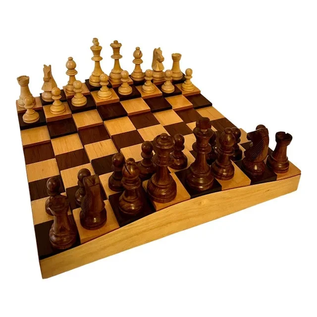 3 Dimensional Wooden Chess or Checker Board with Chess Players