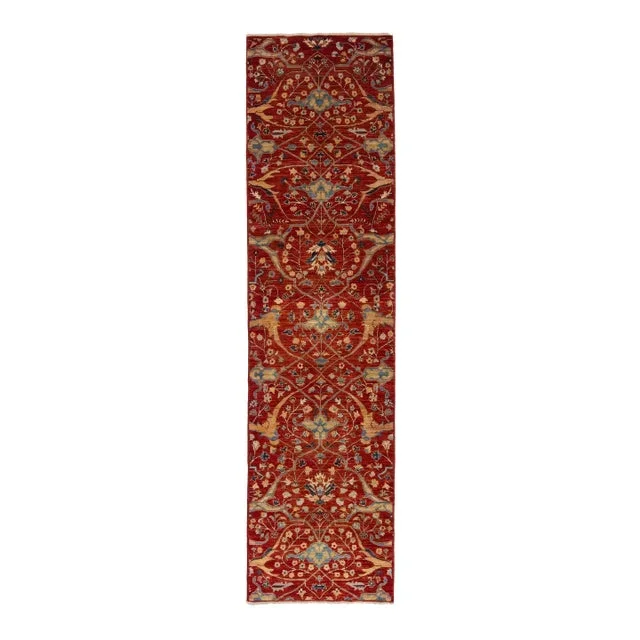 3 X 10 Modern Designed Sultanabad Wool Runner Handmade in Red