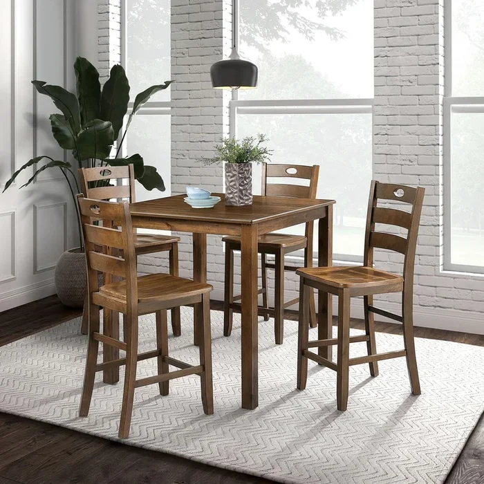36″H Solid Rubberwood and Wood Veneer 5-Piece Counter Ht. Table Set