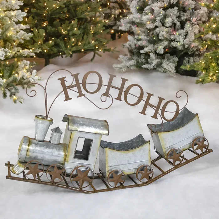 36 in. Long Galvanized Christmas Train “HO HO HO”