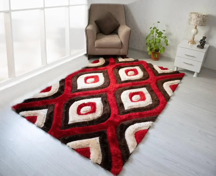 3D Shaggy Brown/Red 5X7 Area Rug