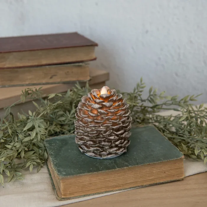 4 1/4″ Moving Flame Pinecone Candle