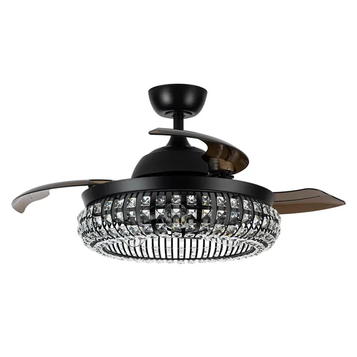 42″ Modern Downrod Mount Crystal Ceiling Fan with Lighting and Remote Control