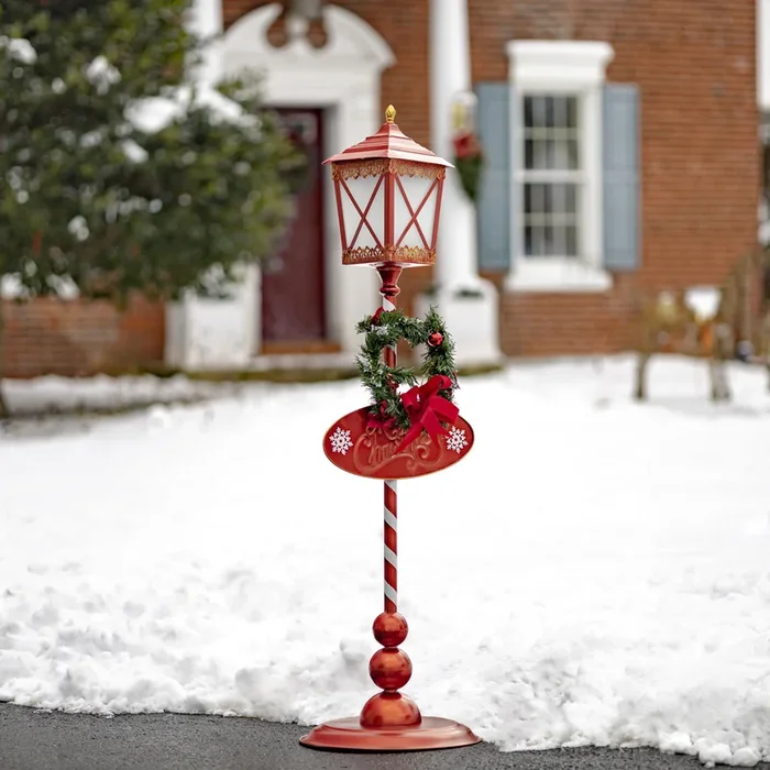 47.25″ Tall Standing Solar Christmas Lantern with Round Base