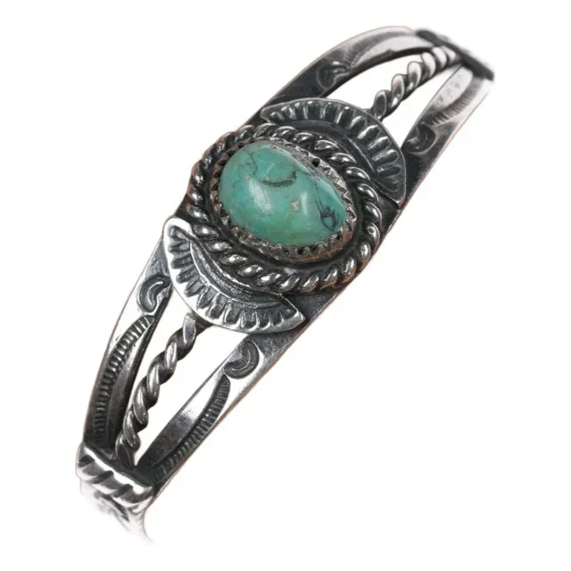 5 1/8″ 1940’s Navajo hand stamped silver cuff bracelet with turquoise