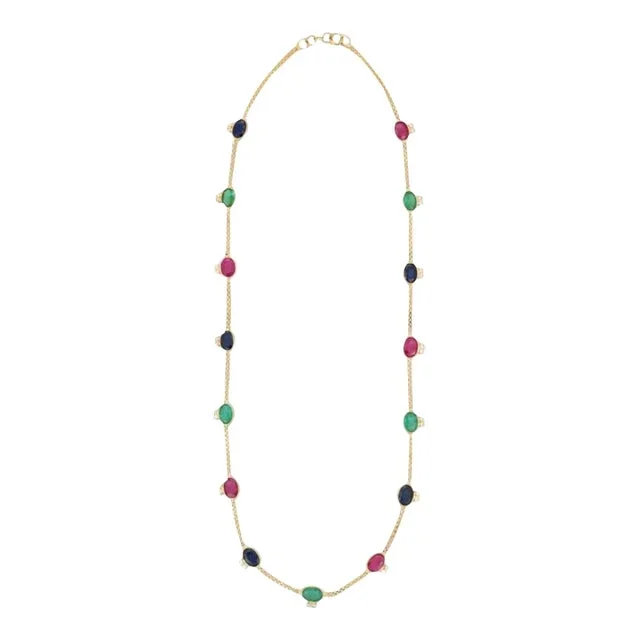 5.47 Carat Ers and Diamond Beaded Necklace in 18k Yellow Gold