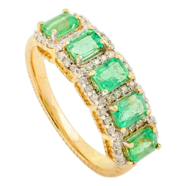 5 Octagon Cut Emerald Halo Diamond Ring Size 5.5