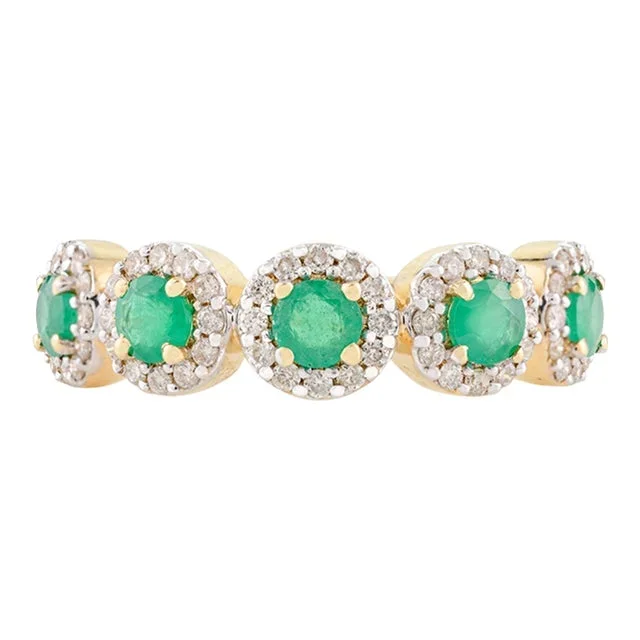 5 Stone Round Cut Emerald Diamond Wedding Band Size 7
