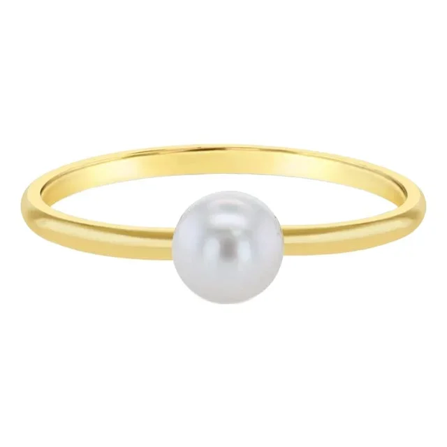 5mm – 6mm Solitaire Cultured Pearl Ring 14k Yellow Gold, Size 5