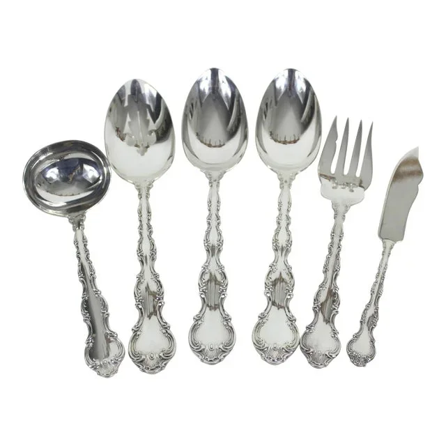 6 Piece Hostess Set Birks Regency Plate Vintage Ornate Silver Plated Flatware, Serving Server Spoons