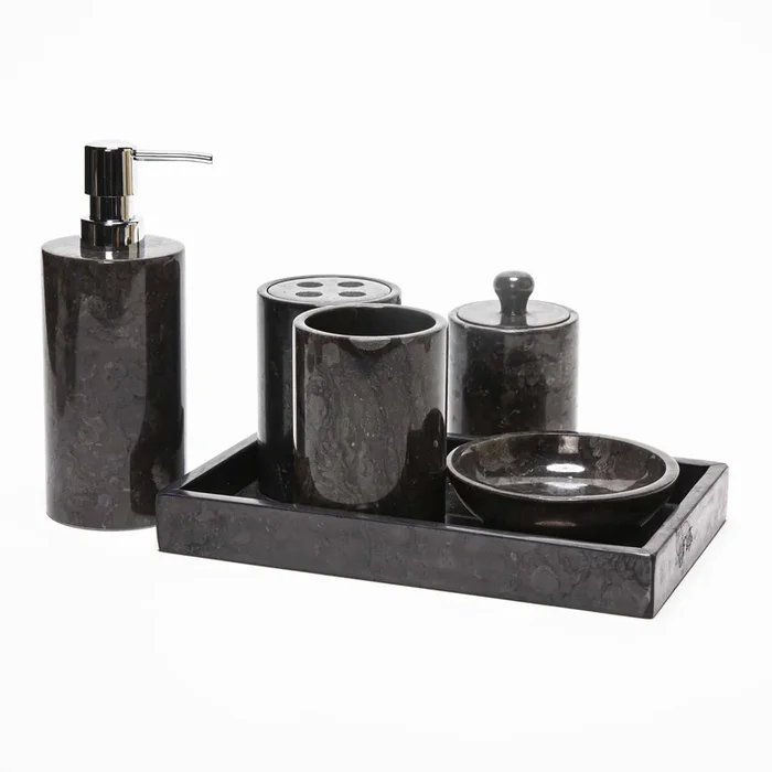 6 Piece Marble Bathroom Accessory Set Dark Gray
