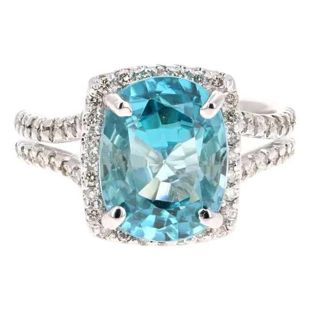 7.49 Carat Blue Zircon Diamond 14 Karat White Gold Ring, Size 7